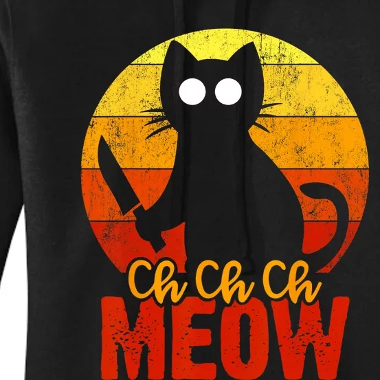 Ch Ch Ch Meow Scary Halloween Cat Horror Slasher Knife Women's Pullover Hoodie