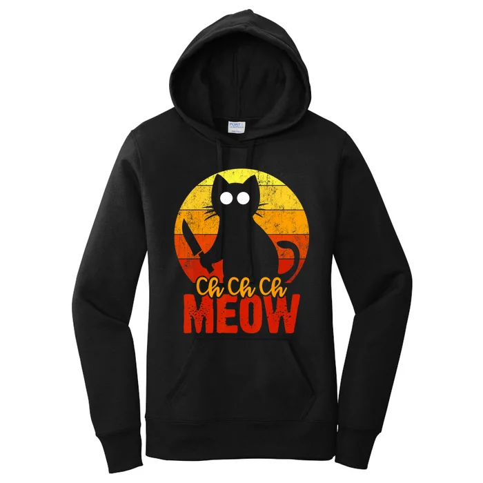 Ch Ch Ch Meow Scary Halloween Cat Horror Slasher Knife Women's Pullover Hoodie