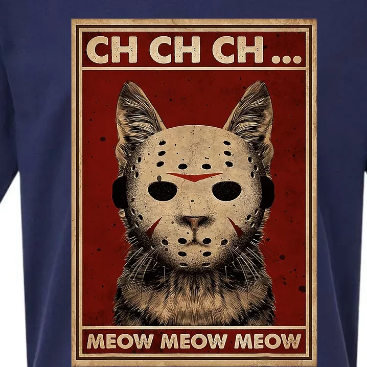 Ch Ch Ch Meow Meow Scary Halloween Cat Horror Slasher Movie Sueded Cloud Jersey T-Shirt