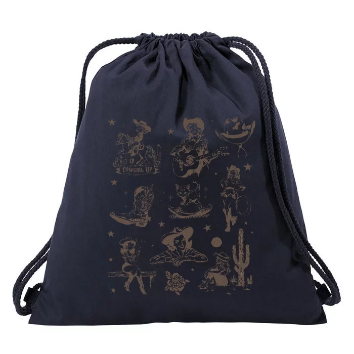 Cowgirl Collage Cowgirl Up Country Western Vintage Drawstring Bag