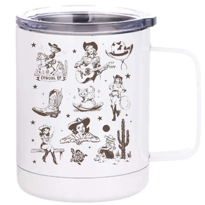 Cowgirl Collage Cowgirl Up Country Western Vintage Front & Back 12oz Stainless Steel Tumbler Cup