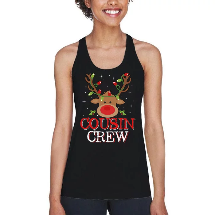 Christmas Cousin Crew Funny Reindeer Matching Pajama Women's Racerback Tank