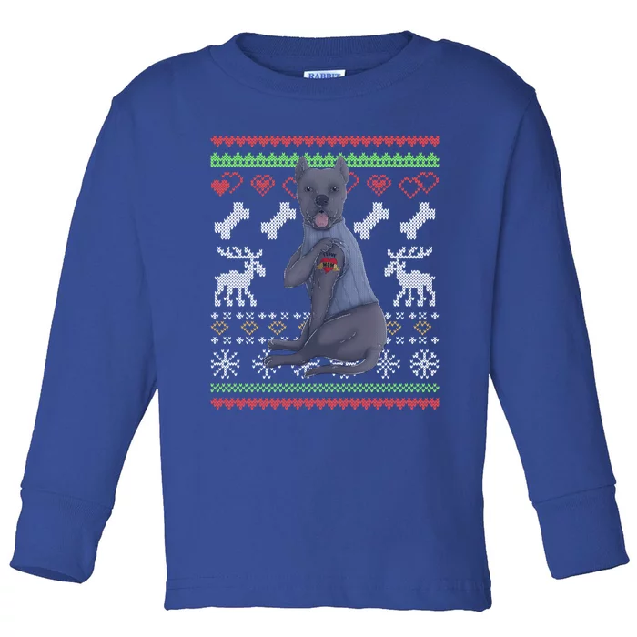 Cane Corso Dog Santa Claus Ugly Christmas Pattern Xgiftmas Gift Toddler Long Sleeve Shirt