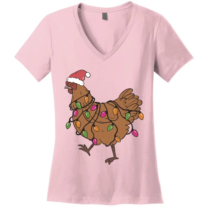 Christmas Chicken Dtf Transfer Ready To Press Direct To Film Hot Or Cold Peel Women's V-Neck T-Shirt