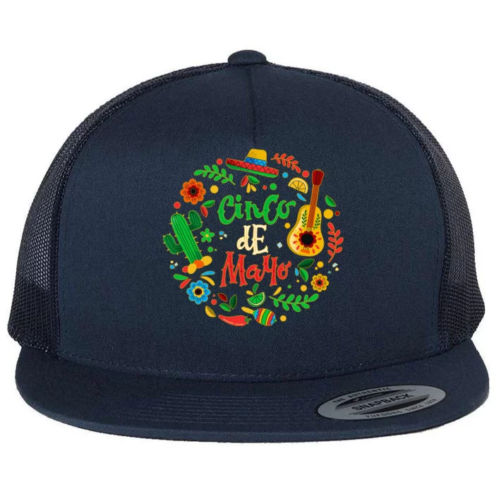 Celebrate Cinco De Mayo Flat Bill Trucker Hat