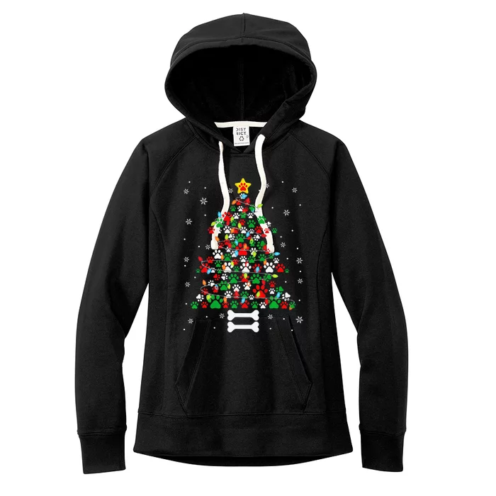 Christmas Cute Dog Paws Xmas Tree Funny Dog Puppy Owner Women's Fleece Hoodie