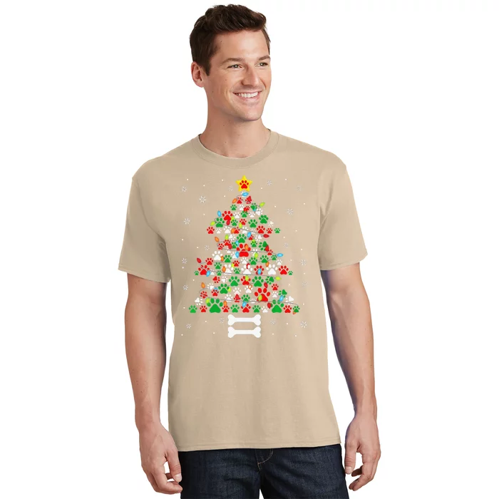 Christmas Cute Dog Paws Xmas Tree Funny Dog Puppy Owner T-Shirt