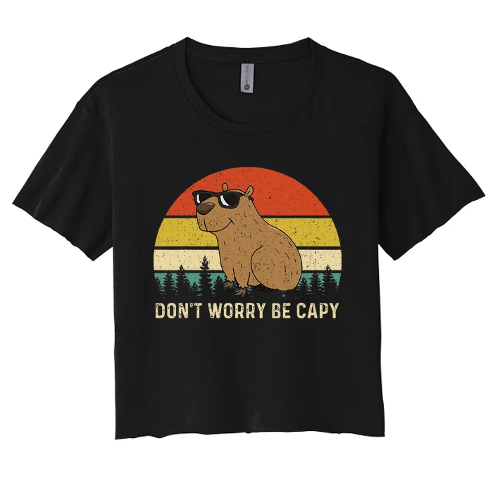 Cool Capybara DonT Worry Be Cappy Vintage Funny Rodent Meme Women's Crop Top Tee