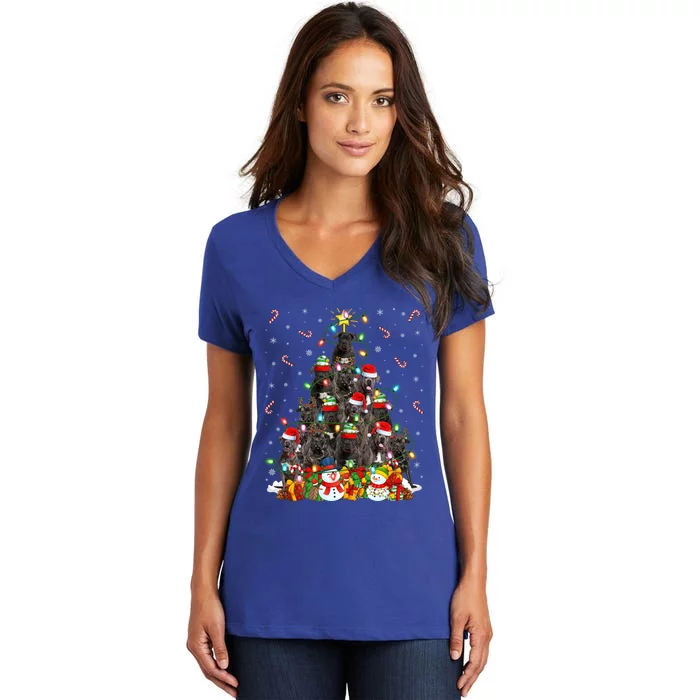 Cane Corso Dog Xmas Lighting Tree Santa Cane Corso Christmas Gift Women's V-Neck T-Shirt