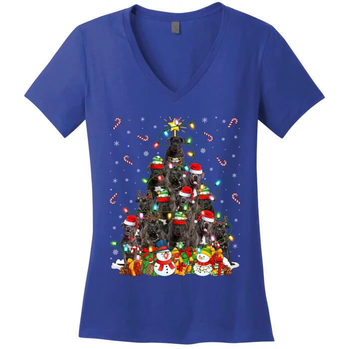 Cane Corso Dog Xmas Lighting Tree Santa Cane Corso Christmas Gift Women's V-Neck T-Shirt