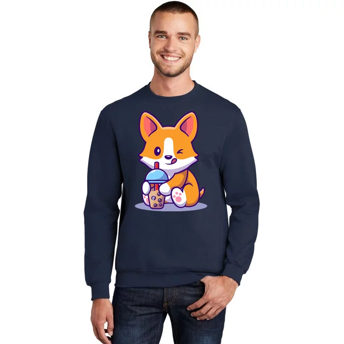 Cute Corgi Drink Milk Tea Boba Tall Sweatshirt