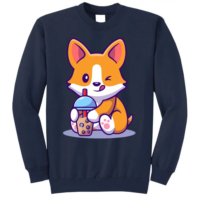 Cute Corgi Drink Milk Tea Boba Tall Sweatshirt