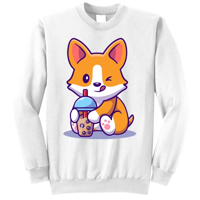 Cute Corgi Drink Milk Tea Boba Sweatshirt