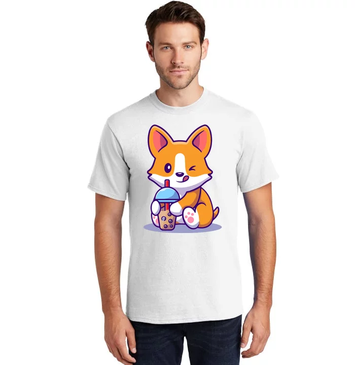 Cute Corgi Drink Milk Tea Boba Tall T-Shirt