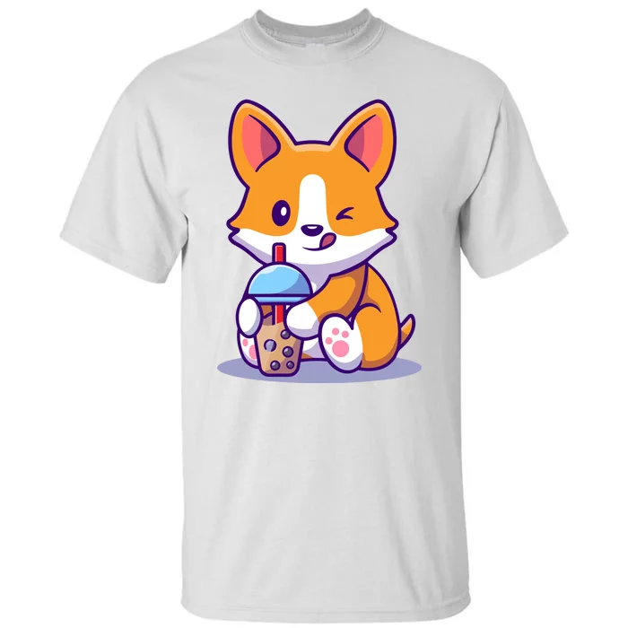 Cute Corgi Drink Milk Tea Boba Tall T-Shirt