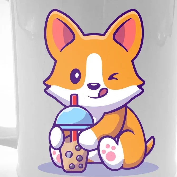 Cute Corgi Drink Milk Tea Boba Front & Back Beer Stein