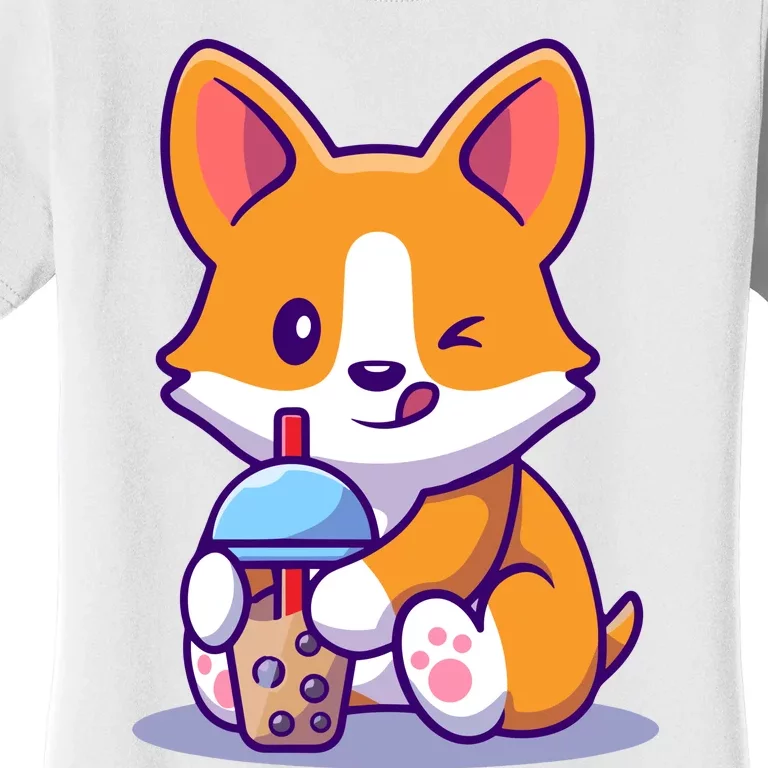 Cute Corgi Drink Milk Tea Boba Women's T-Shirt