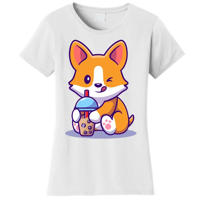 Cute Corgi Drink Milk Tea Boba Women's T-Shirt