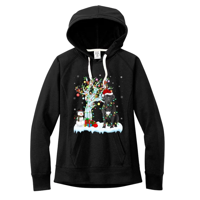 Cane Corso Dog Xmas Tree Lighting Santa Cane Corso Christmas Gift Women's Fleece Hoodie