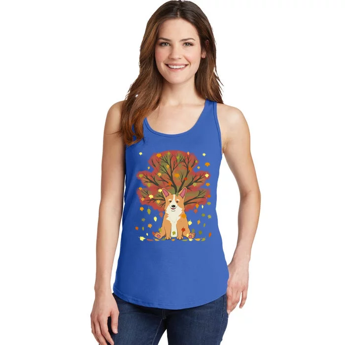 Cute Corgi Dog Lover Autumn Leaves Fall Thanksgiving Meaningful Gift Ladies Essential Tank