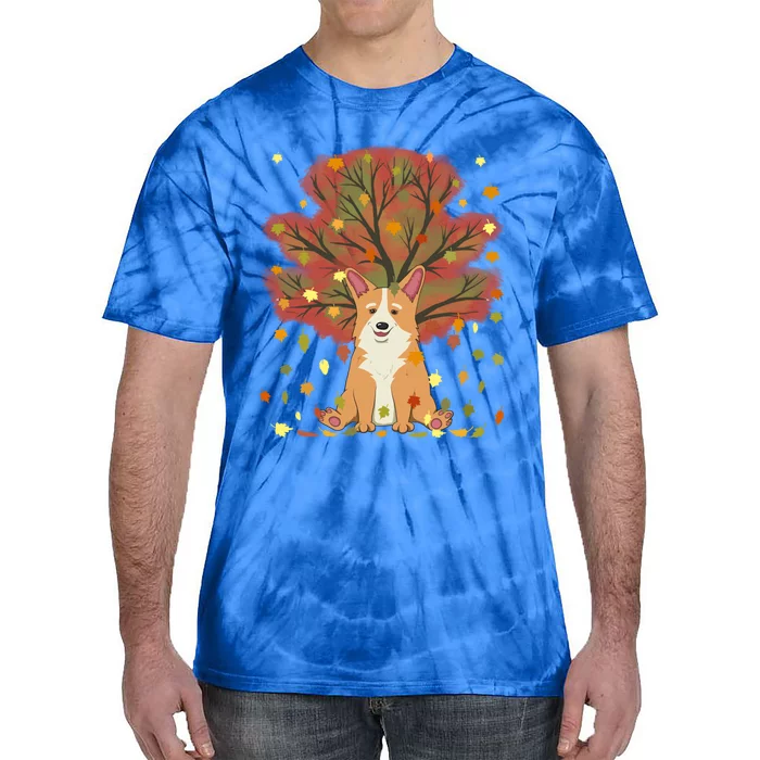 Cute Corgi Dog Lover Autumn Leaves Fall Thanksgiving Meaningful Gift Tie-Dye T-Shirt