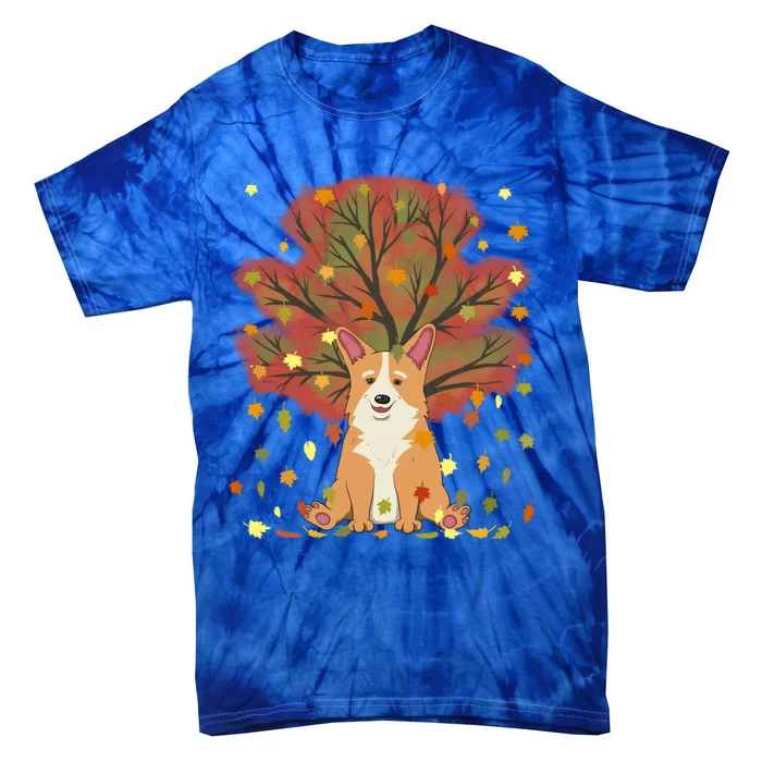 Cute Corgi Dog Lover Autumn Leaves Fall Thanksgiving Meaningful Gift Tie-Dye T-Shirt