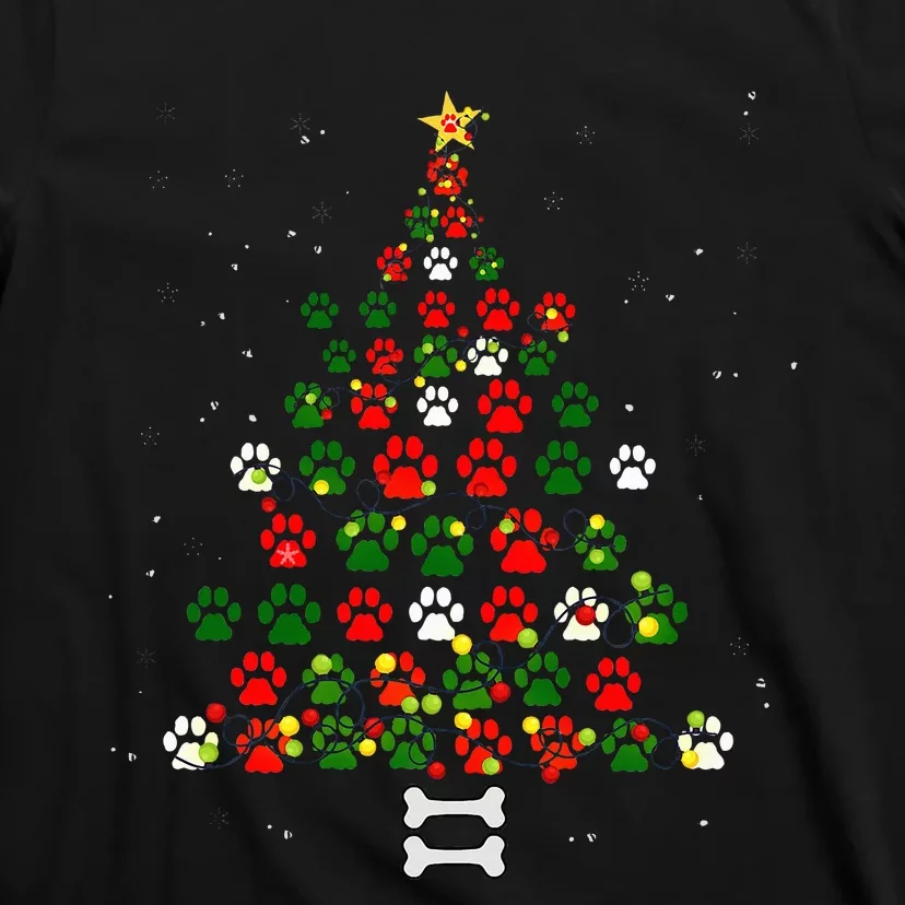 Christmas Cute Dog Paws Xmas Tree Funny Dog Puppy Owner T-Shirt