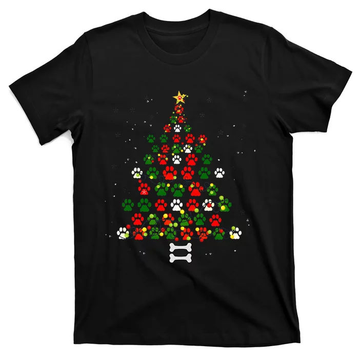 Christmas Cute Dog Paws Xmas Tree Funny Dog Puppy Owner T-Shirt