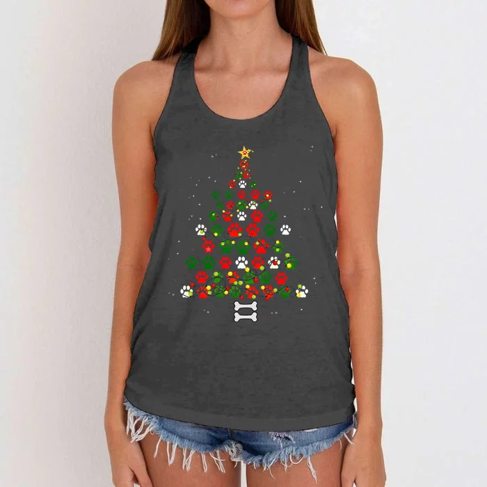 Christmas Cute Dog Paws Xmas Tree Funny Dog Puppy Owner Women's Knotted Racerback Tank