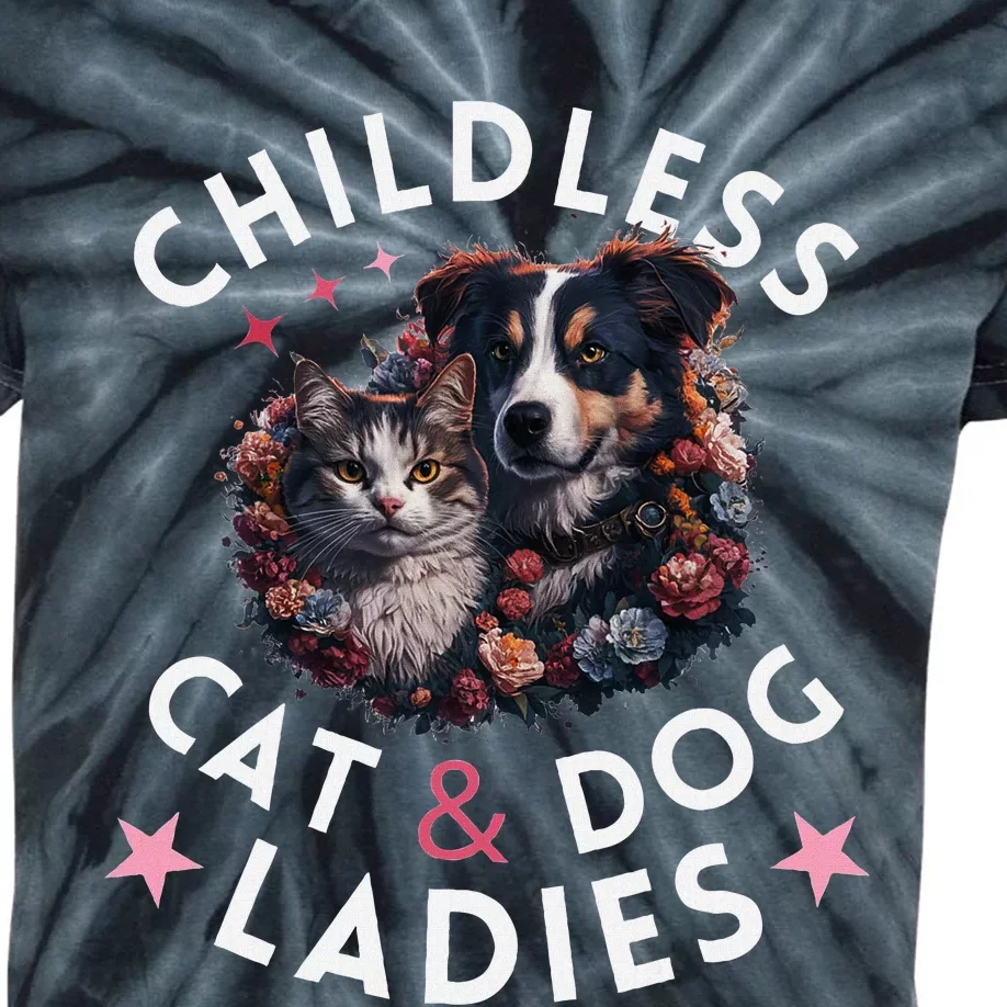 Childless Cat & Dog Ladies Voting For Kamala President 2024 Kids Tie-Dye T-Shirt