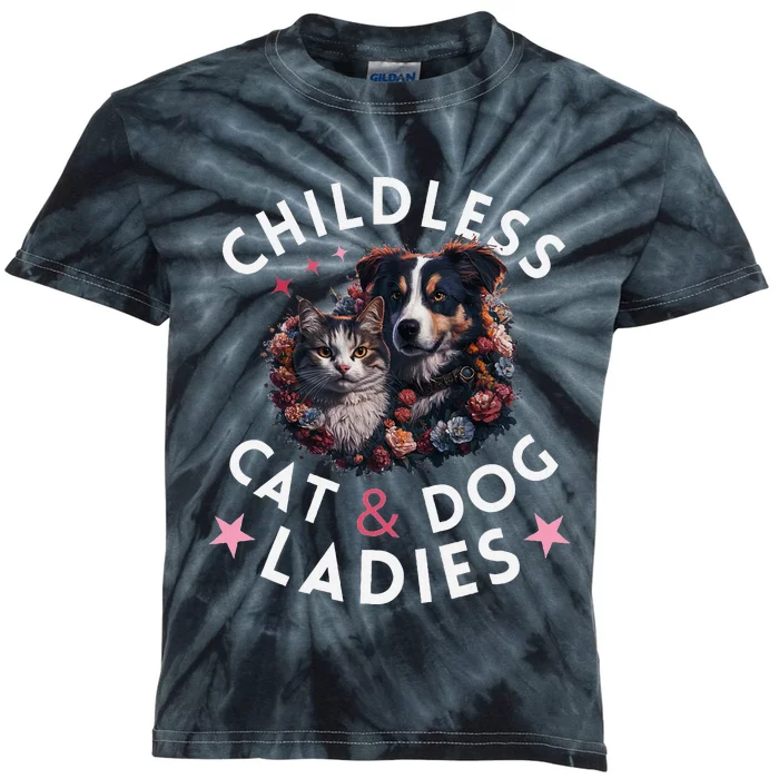 Childless Cat & Dog Ladies Voting For Kamala President 2024 Kids Tie-Dye T-Shirt