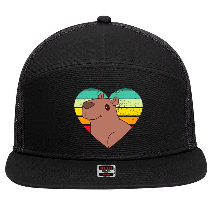 Cute Capybara Design Retro Heart Shape Vintage 7 Panel Mesh Trucker Snapback Hat