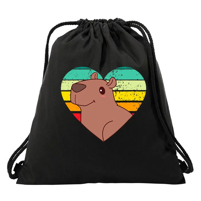 Cute Capybara Design Retro Heart Shape Vintage Drawstring Bag