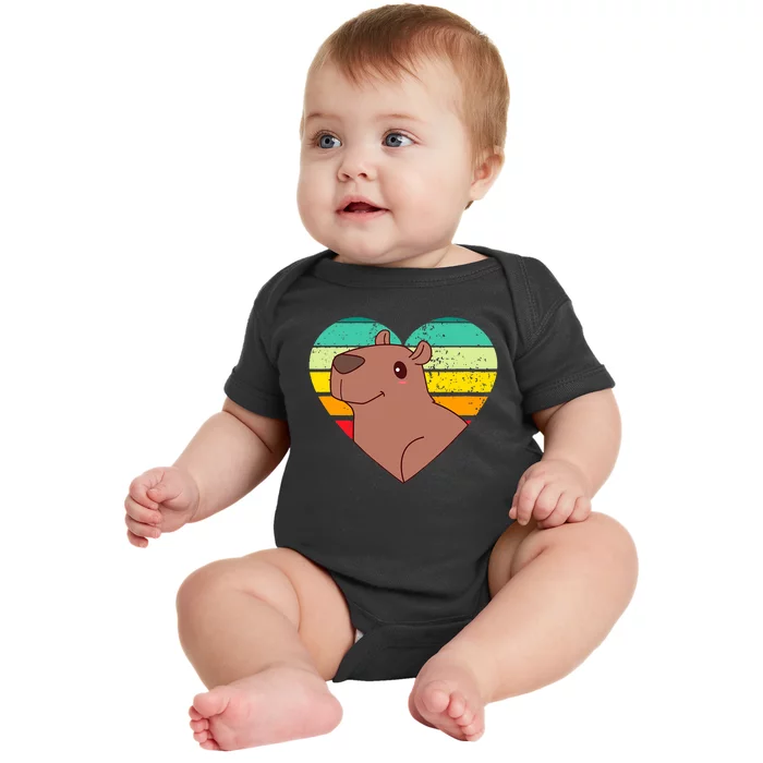 Cute Capybara Design Retro Heart Shape Vintage Baby Bodysuit