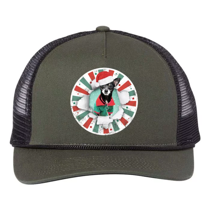 Chihuahua Christmas Dog Distressed Short Hair Chihuahua Cool Gift Retro Rope Trucker Hat Cap