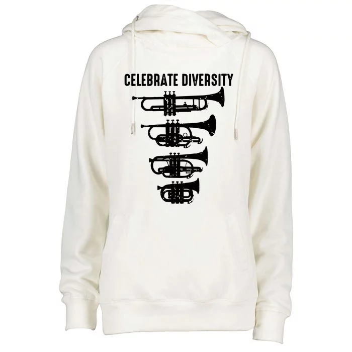 Cool Celebrate Diversity Trumpet Gift Cute Flugelhorn Cornet Womens Funnel Neck Pullover Hood