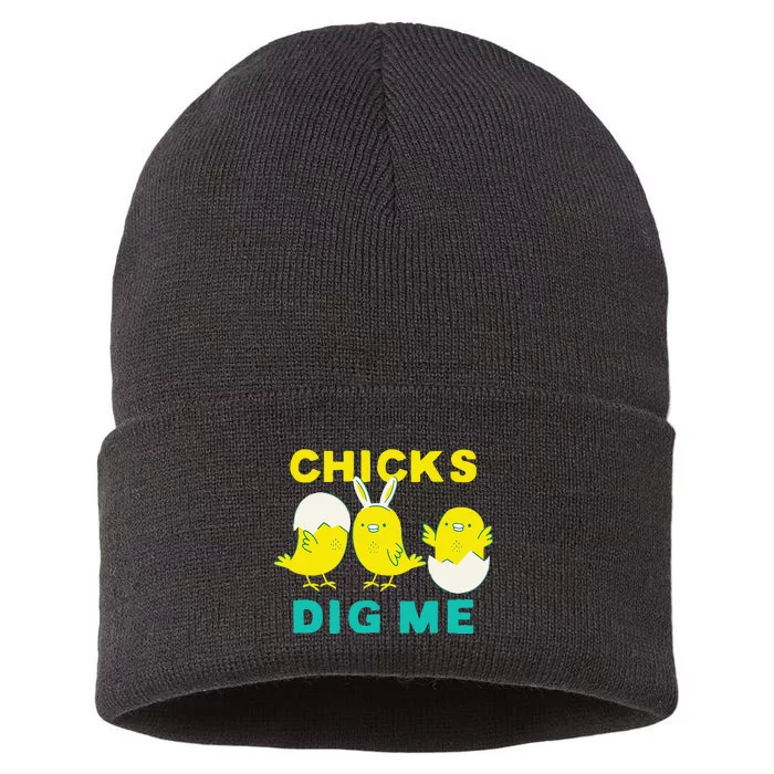 Cute Chicks Dig Me Bunny Ears Funny Easter For Sustainable Knit Beanie