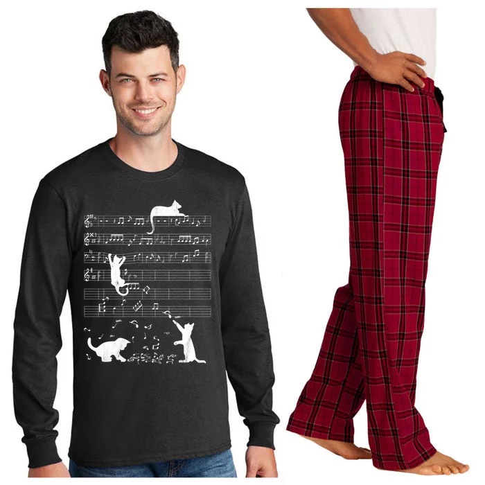 Cute Cat Distressed Music Notes Kitty Piano Musician Meaningful Gift Long Sleeve Pajama Set