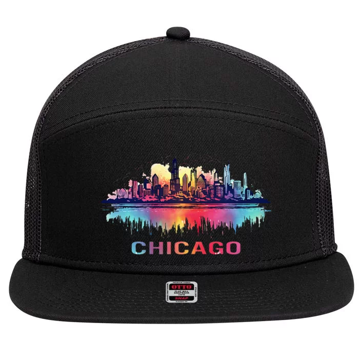 Chicago City Downtown Skyline 7 Panel Mesh Trucker Snapback Hat