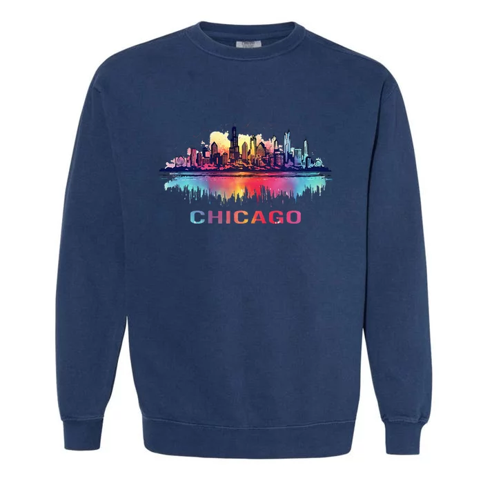 Chicago City Downtown Skyline Garment-Dyed Sweatshirt