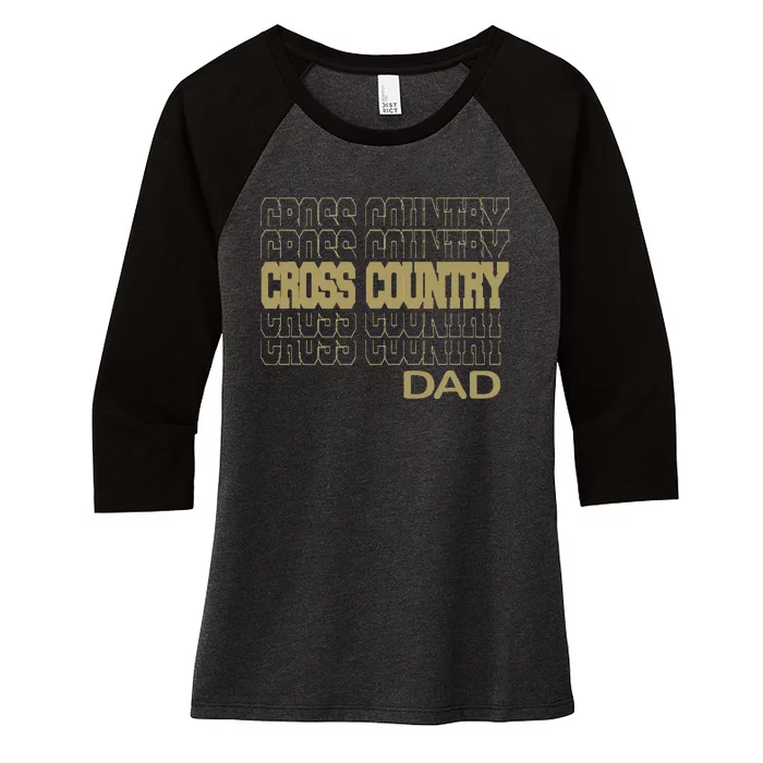 Cross Country Dad In Modern Stacked Lettering Women's Tri-Blend 3/4-Sleeve Raglan Shirt