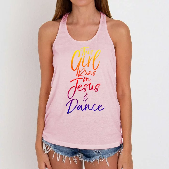 Cute Christian Dancer Gift This Runs On Jesus And Dance Cool Gift Women's Knotted Racerback Tank