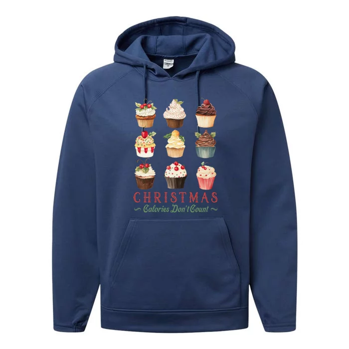 Christmas Calories Dont Count Vintage Cupcakes Performance Fleece Hoodie