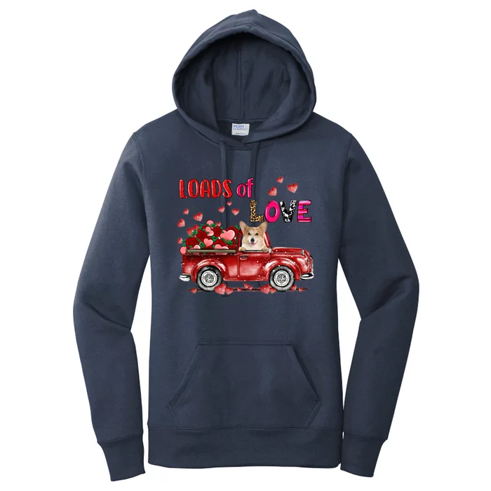 Cute Corgi Dog Driving Red Truck Happy Valentine's Day Gift Women's Pullover Hoodie