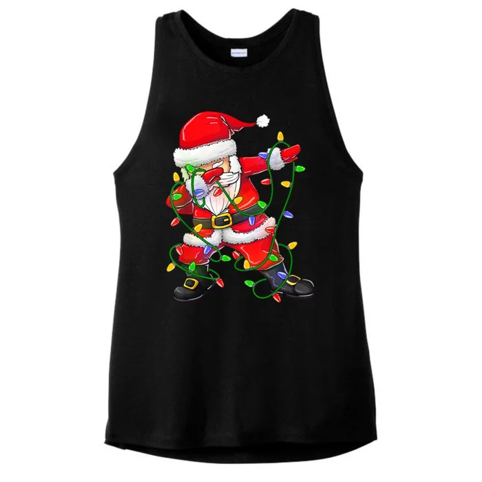 Cute Christmas Dabbing Santa Lights Ladies Tri-Blend Wicking Tank