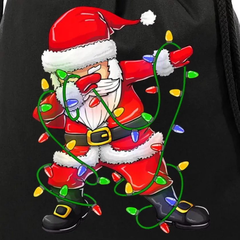 Cute Christmas Dabbing Santa Lights Drawstring Bag