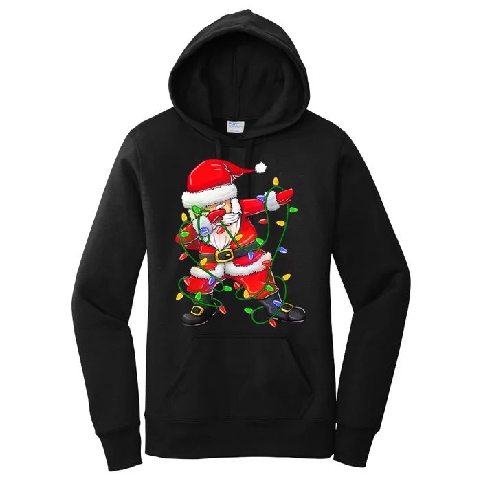 Cute Christmas Dabbing Santa Lights Women's Pullover Hoodie