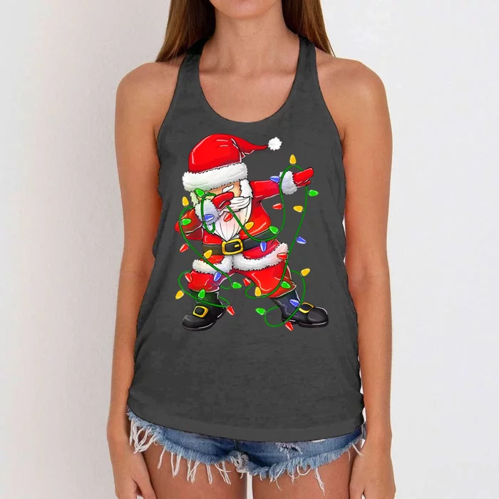 Cute Christmas Dabbing Santa Lights Women's Knotted Racerback Tank