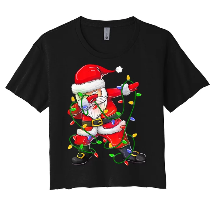 Cute Christmas Dabbing Santa Lights Women's Crop Top Tee