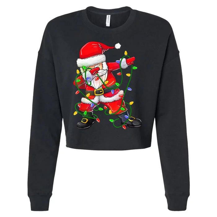 Cute Christmas Dabbing Santa Lights Cropped Pullover Crew